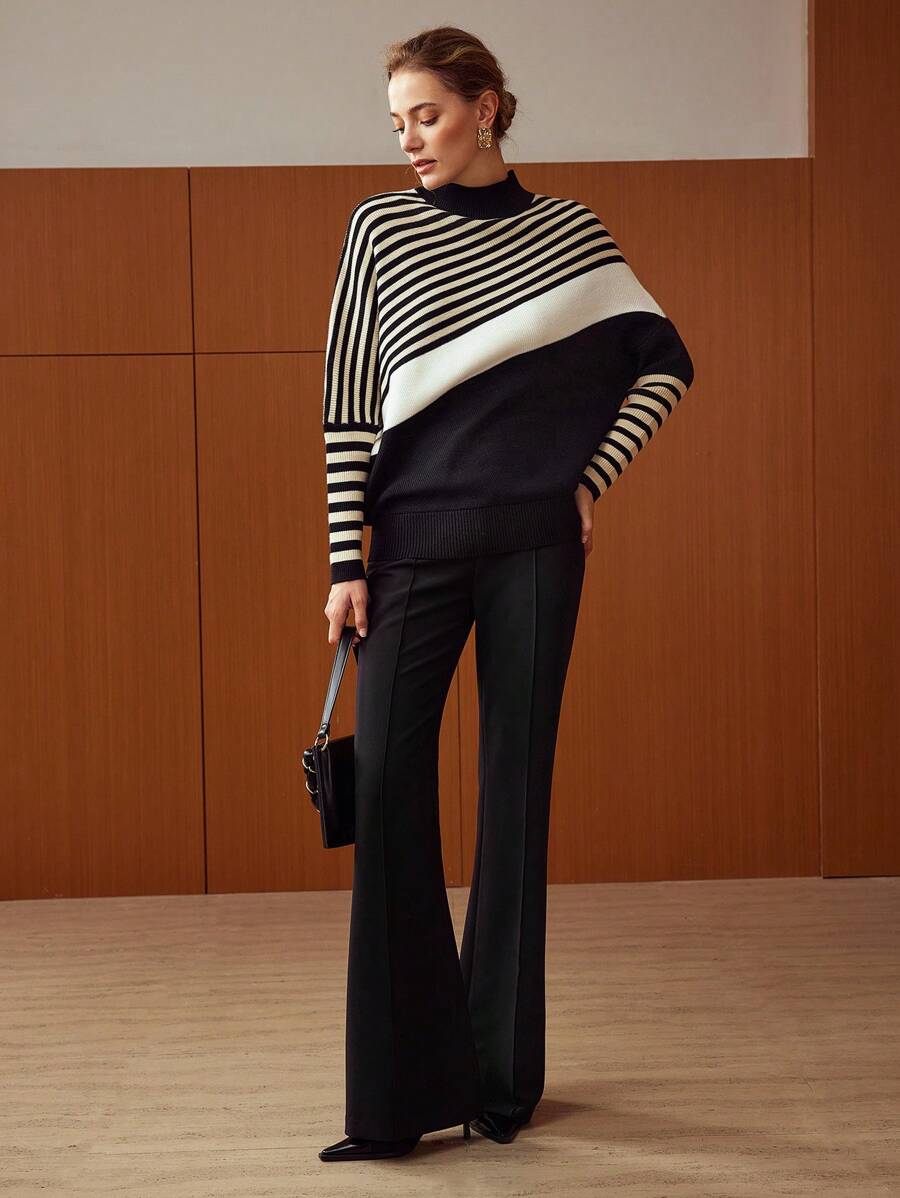 MOTF PREMIUM 條紋圖案小高領套頭毛衣