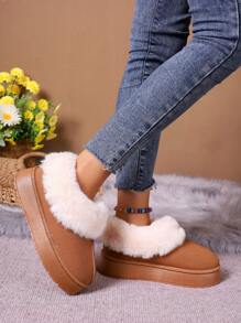 雪地靴女性外套冬季新款長毛絨一片式短靴加厚一腳蹬鞋 - 摩卡棕 - 查看 2