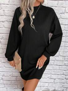 SHEIN LUNE Vestido de cuello alto de hombros caídos - Gris Oscuro - Ver 2