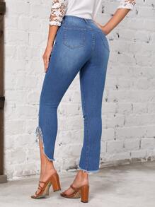 SHEIN LUNE Jeans ajustados ribete crudo - Azul - Ver 2