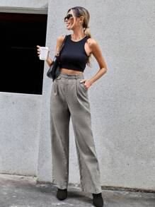 SHEIN Essnce Plaid Print Slant Pocket Suit Pants - Multicolor - View 4