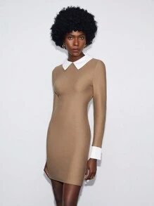 BizChic Contrast Collar Button Detail Dress Without Belt - Multicolor - View 6