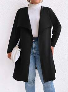 Celure Plus Waterfall Collar Open Front Coat - Black - View 5