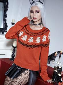 Joress PUNK Jersey Halloween con patrón de cráneo de manga raglán