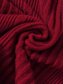 女大童小高領鈕扣細節羅紋針織洋裝 - 紅色 - 查看 3