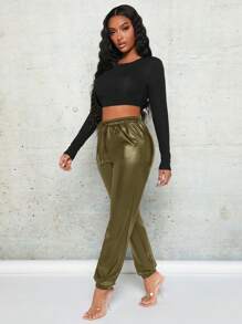 SHEIN SXY Drawstring Waist Pants - Army Green - View 1