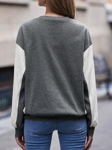 SHEIN LUNE Khối màu Thả vai Áo nỉ - Nhiều màu - Xem 2