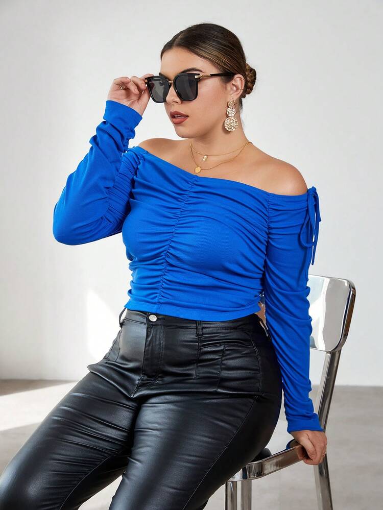 Plus Off Shoulder Ruched Tee