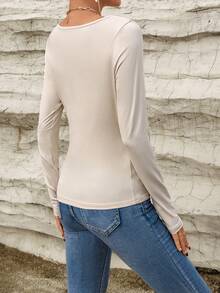 SHEIN Privé Draped Collar Solid Tee - Apricot - View 2