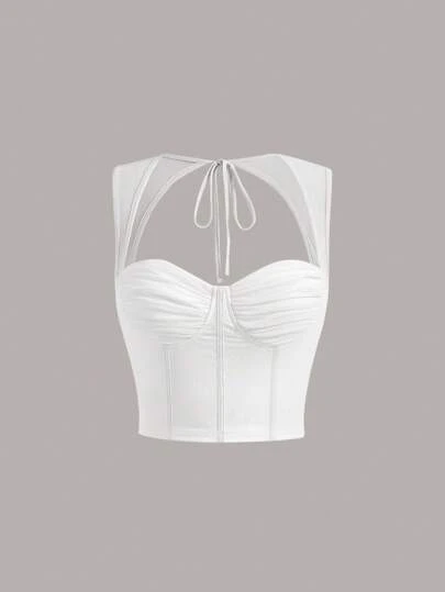 SHEIN MOD 後綁帶胸部褶皺背心上衣