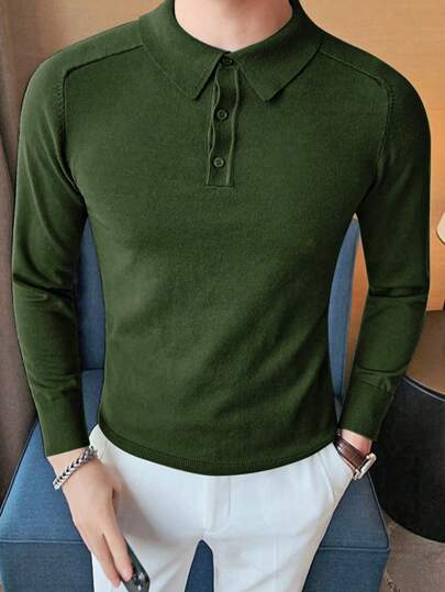 Men Solid Polo Neck Sweater
