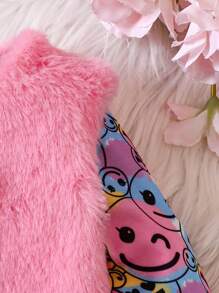 女嬰卡通圖案洋裝&絨毛夾克背心 - 彩色 - 查看 5