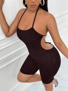 Slaydiva Đơn vị Nữ Lộ Lưng Buộc lại Gân đan màu trơn - màu đen - Xem 3