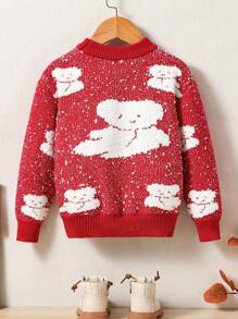 SHEIN Young Girl Cartoon Pattern Drop Shoulder Sweater - Burgundy - View 2