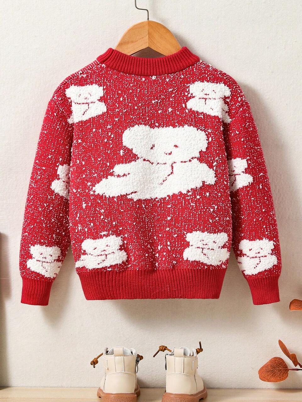 Young Girl Cartoon Pattern Drop Shoulder Sweater