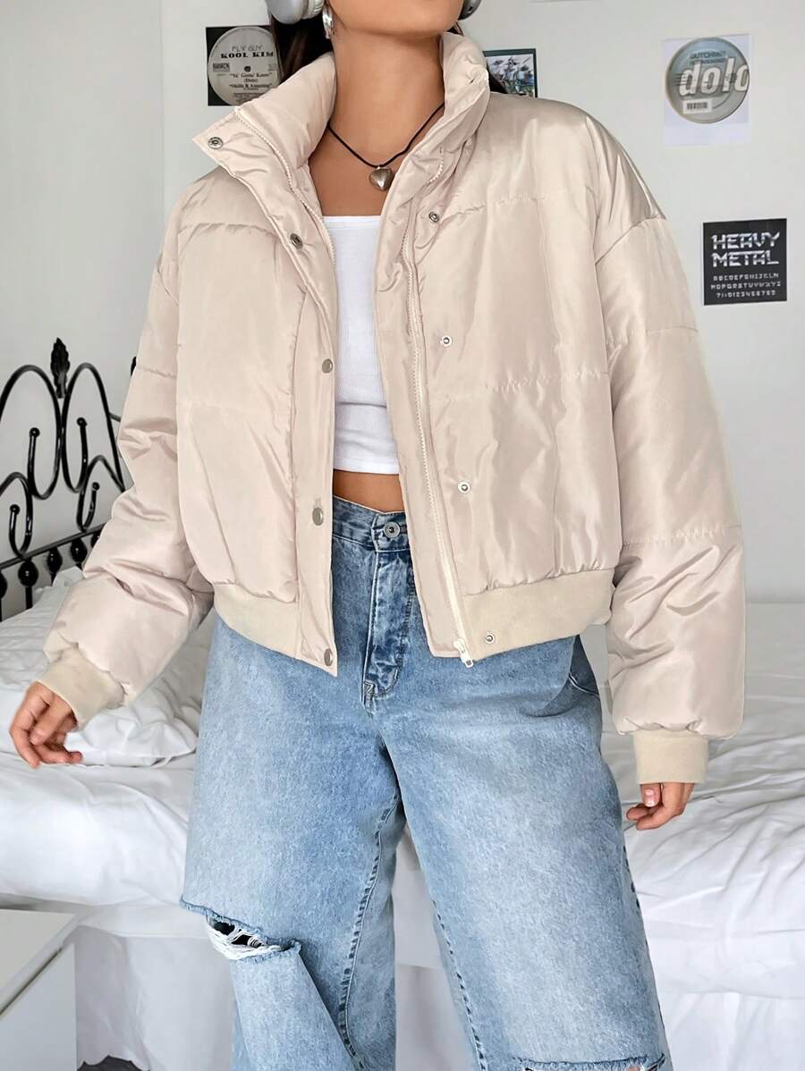 SHEIN EZwear Áo khoác đệm vai thả Plus - Màu be - Xem 1