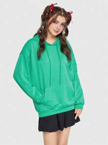 ROMWE Avant Thả vai Dây rút Hoodie & Chân Váy xếp ly - Nhiều màu - Xem 4