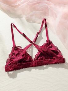 SHEIN Sujetador arnés con encaje floral - Burdeos - Ver 2