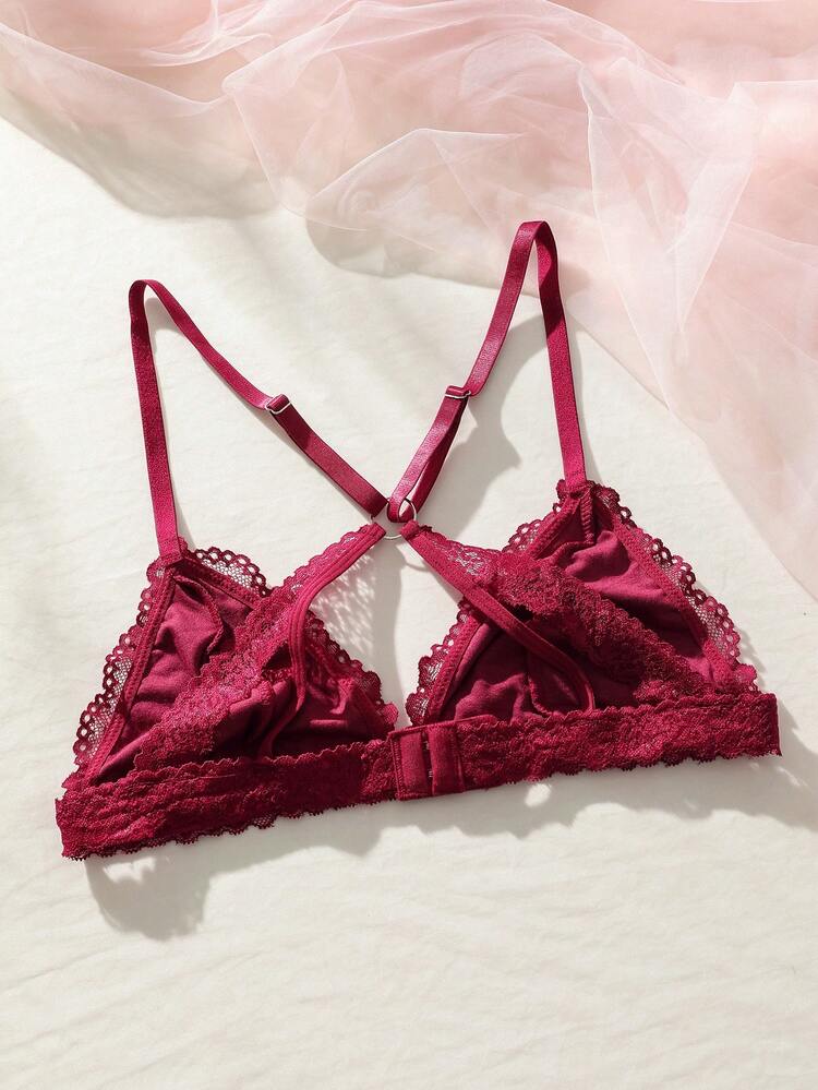 SHEIN Sujetador arnés con encaje floral - Burdeos - Añade 2