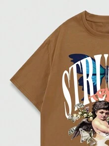 ROMWE MEN Street Life 男士人物和字母圖形t卹 - 棕色 - 查看 6