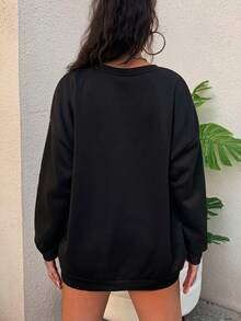 SHEIN EZwear Plus Heart Print Drop Shoulder Sweatshirt - Black - View 2