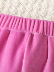 Baby Girl Contrast Letter Tape Side Pants - Pink - View 3