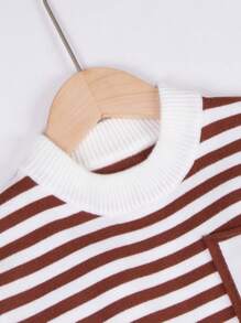 Young Boy Striped Pattern Pocket Patched Sweater
