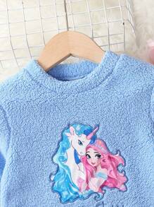 Chica Joven Conjunto de pijama con unicornio & con bordado de letra - Azul - Ver 6
