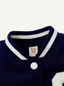 Cozy Pixies Em bé Thư được vá Sọc trang trí Khối màu Áo khoác Đại học - Màu xanh hải quân - Xem 6