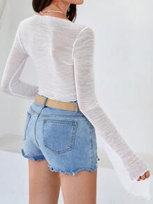 Soleia 前繫帶喇叭袖短款上衣 - 白色 - 查看 2