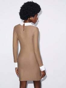 BizChic Contrast Collar Button Detail Dress Without Belt - Multicolor - View 2