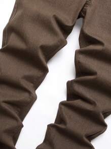 Manfinity Homme 男士素色斜口袋牛仔褲 - 咖啡棕 - 查看 5