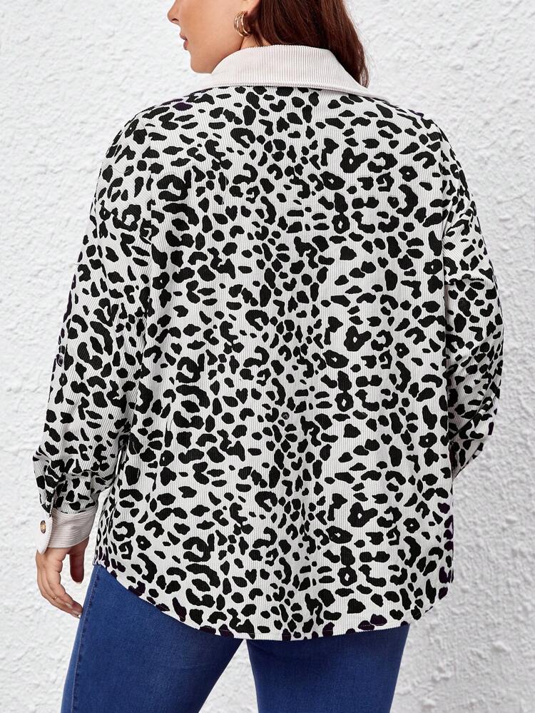 Plus Leopard Print Drop Shoulder Flap Detail Jacket