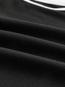 SHEIN BASICS Plus Contrast Binding Bodycon Casual Dinner Dress - Black - View 8