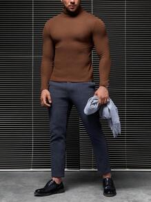 GENTILAND Hombres Camiseta unicolor cuello alto - Café integral - Ver 5