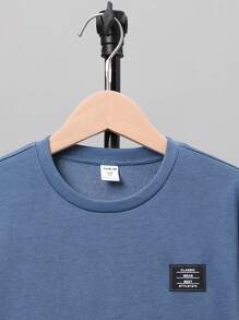 SHEIN 青少年男孩休閒針織圓領拼接長袖T恤，帶字母拼貼，2件套裝