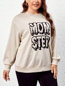 SHEIN LUNE Plus Letter Graphic Drop Shoulder Sweatshirt - Apricot - View 3