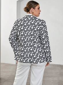 SHEIN Privé 大碼滿版印花單釦西裝外套 - 黑與白 - 查看 2