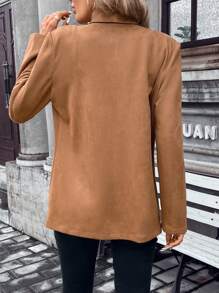 SHEIN Frenchy 大翻領拉鏈細節外套 - 棕色 - 查看 5