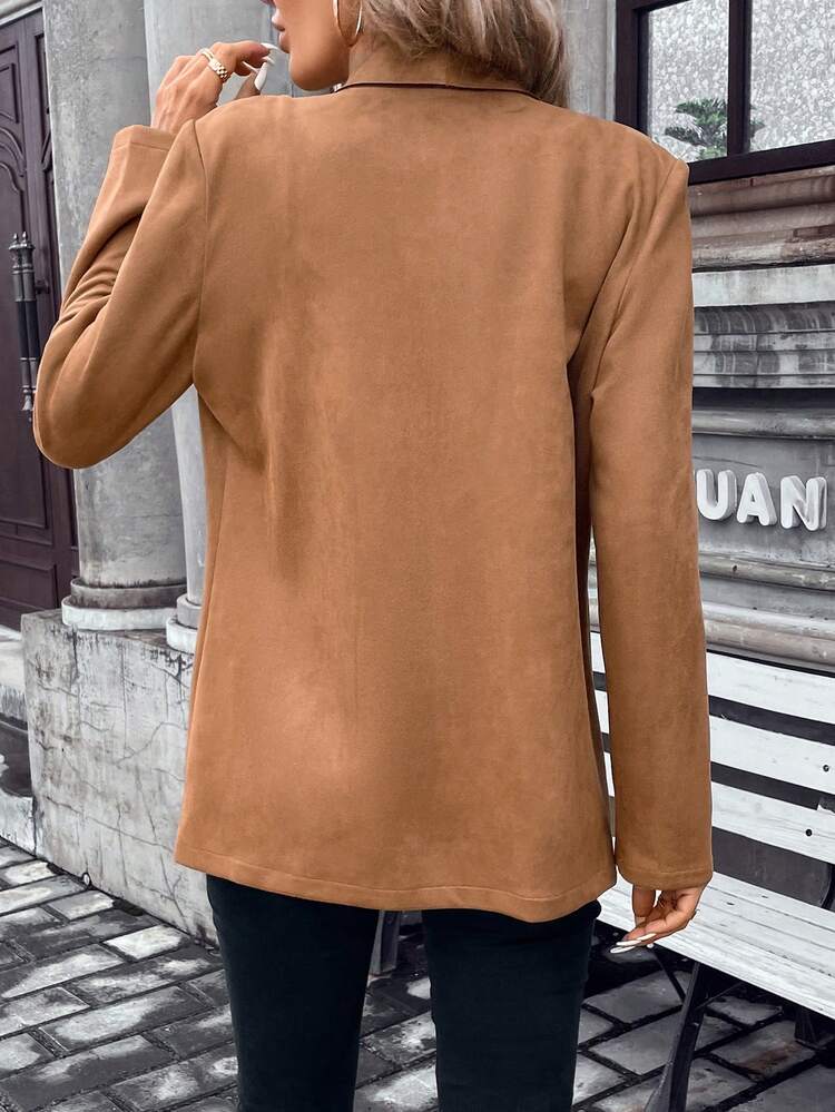 Waterfall Collar Zip Detail Coat Winter Brown Casual