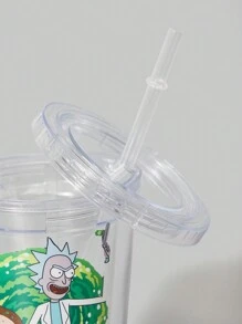 Rick and Morty | ROMWE 1入組平底無腳杯,可愛卡通圖案可水洗帶蓋瓶 - 無色 - 查看 4