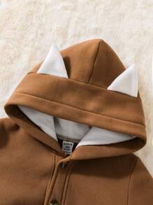 Baby Girl Embroidery Paw Pattern 3D Ear Design Hooded Teddy Lined Overcoat - Coffee Brown - View 3