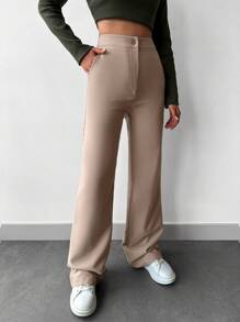 EURMUSE Solid Slant Pocket Suit Pants - Beige - View 1