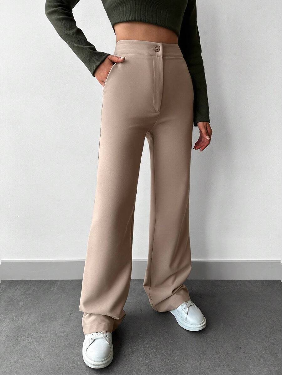 EURMUSE Solid Slant Pocket Suit Pants - Beige - View 1