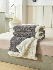 1pc Winter Bohemian Pattern Polyester Velvet Sheepskin Blanket Bedspread, Dark Grey - Dark Grey - View 5