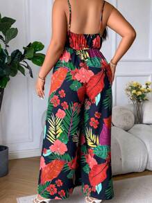 SHEIN Holidaya Plus Size Boho Tropical Print Wide Leg Cami Jumpsuit, For Summer - Multicolor - View 2