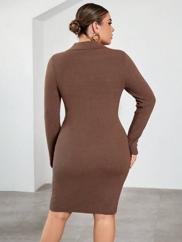 Plus Button Front Bodycon Sweater Dress