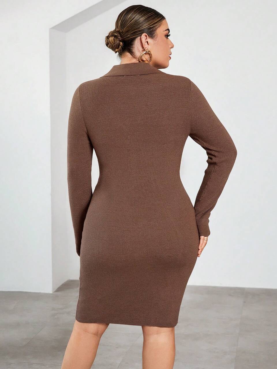 Plus Button Front Bodycon Sweater Dress