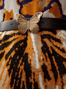 MOTF PREMIUM WOOL-BLEND ABSTRACT KNIT MOCK-NECK DRESS WITHOUT BELT - Multicolor - View 3