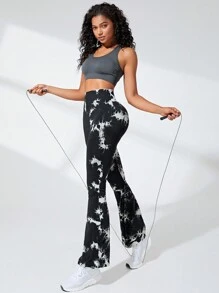 紮染寬腰帶喇叭運動褲 - 黑色 - 查看 6